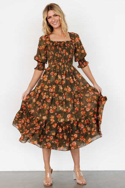 Fabian Jacquard Midi Dress | Olive Floral - Baltic Born