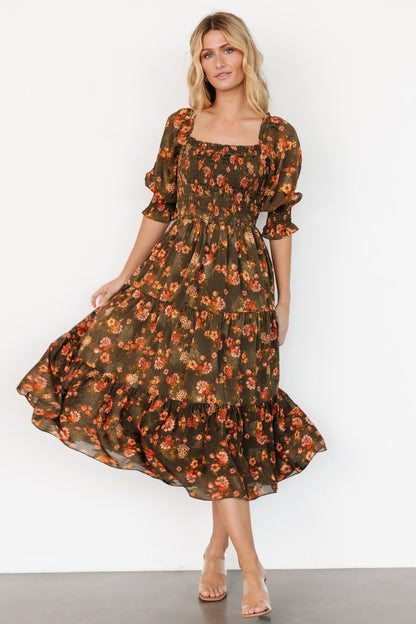 Fabian Jacquard Midi Dress | Olive Floral - Baltic Born