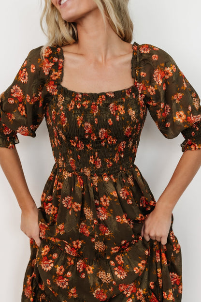 Fabian Jacquard Midi Dress | Olive Floral - Baltic Born