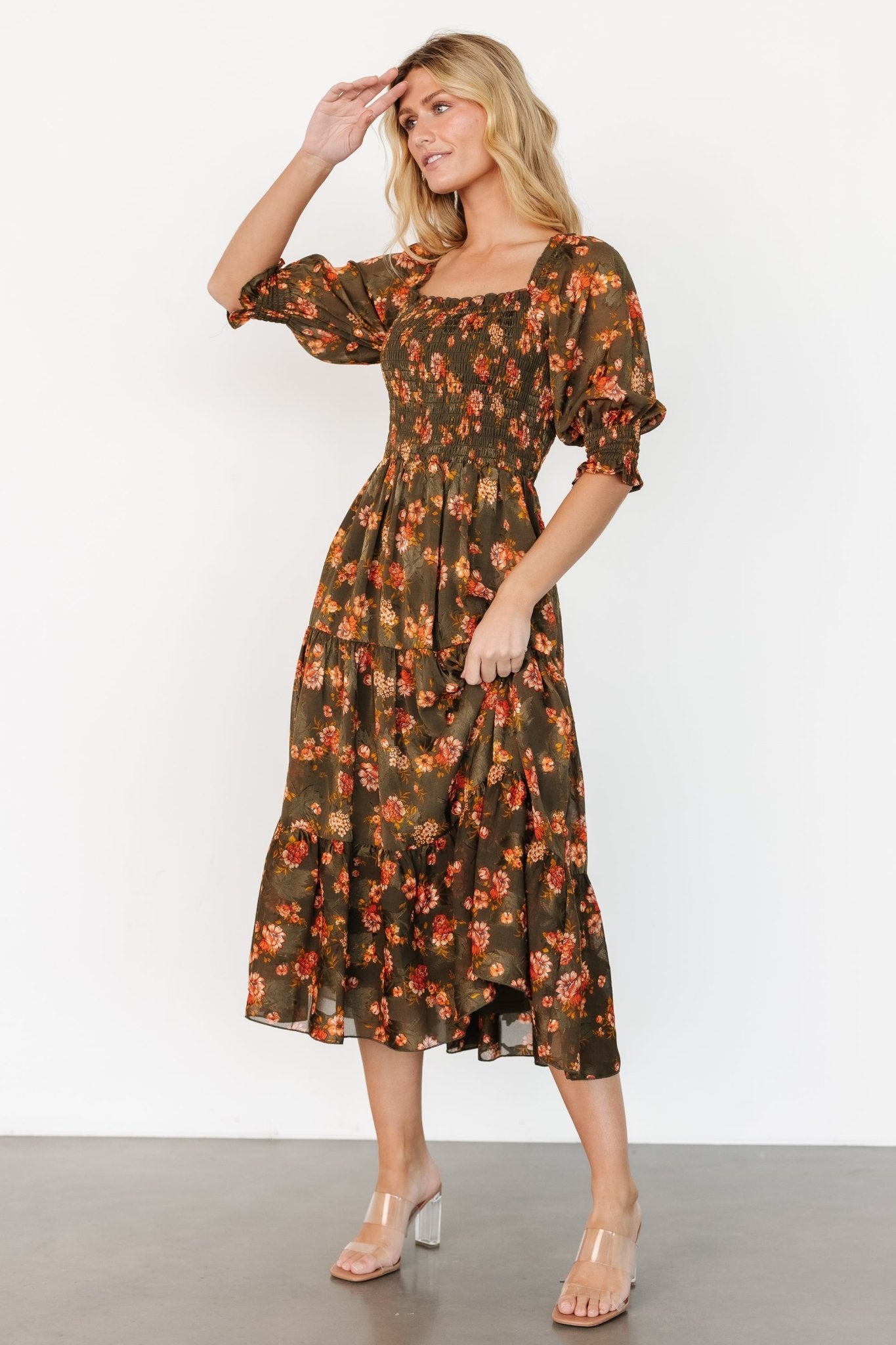 Fabian Jacquard Midi Dress | Olive Floral - Baltic Born