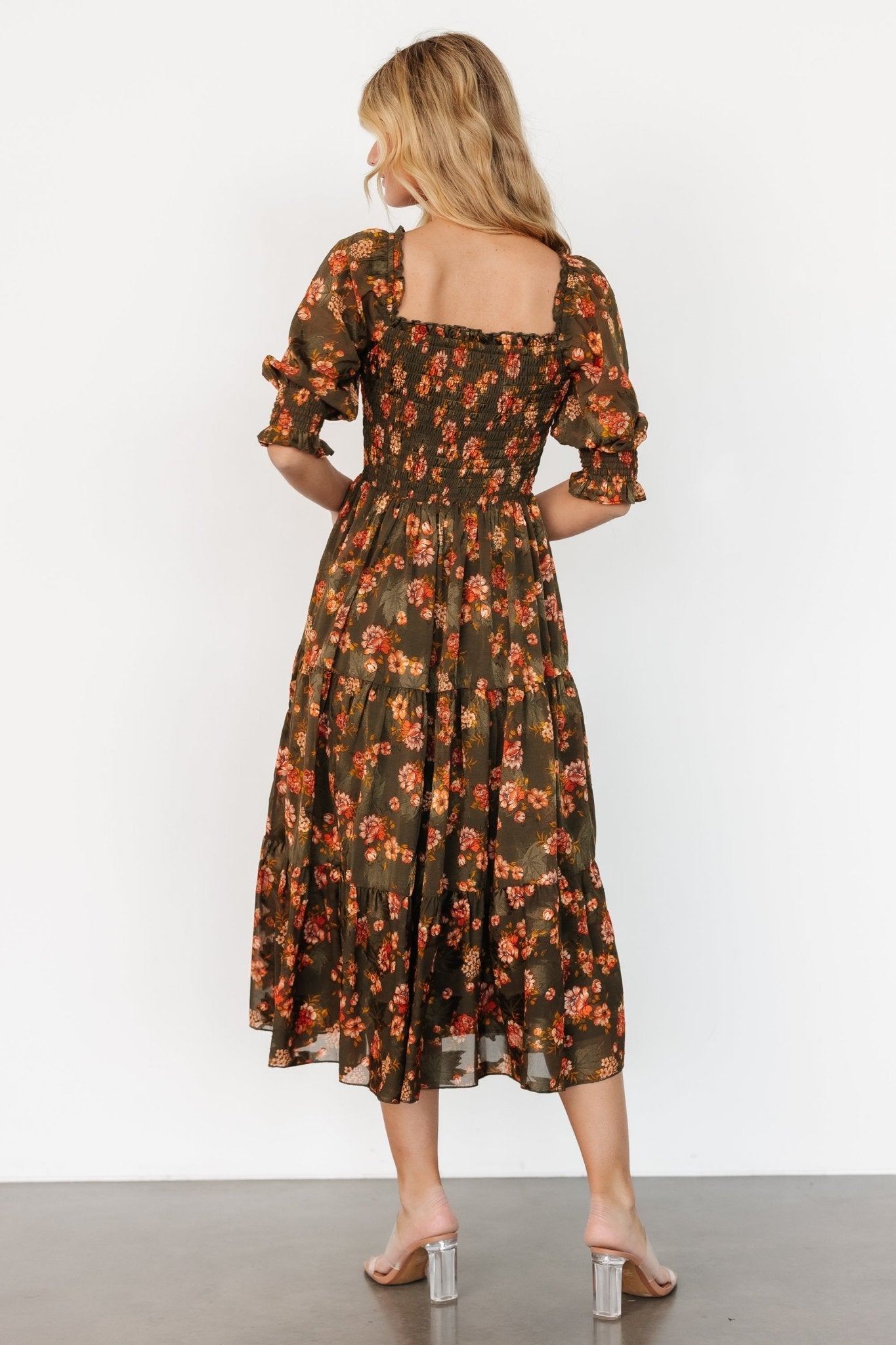 Fabian Jacquard Midi Dress | Olive Floral - Baltic Born