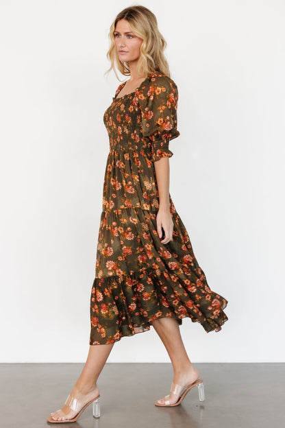 Fabian Jacquard Midi Dress | Olive Floral - Baltic Born