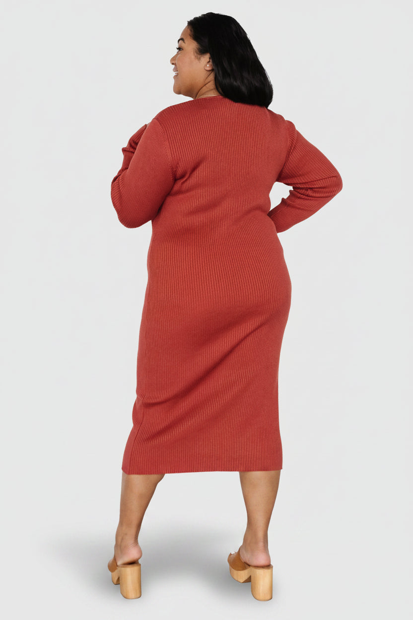Fairmount Ribbed Midi Dress | Clay