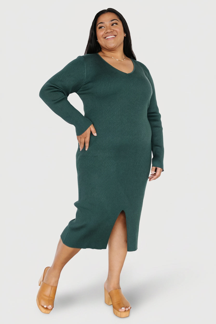Fairmount Ribbed Midi Dress | Green Fairmount Ribbed Midi Dress | Green