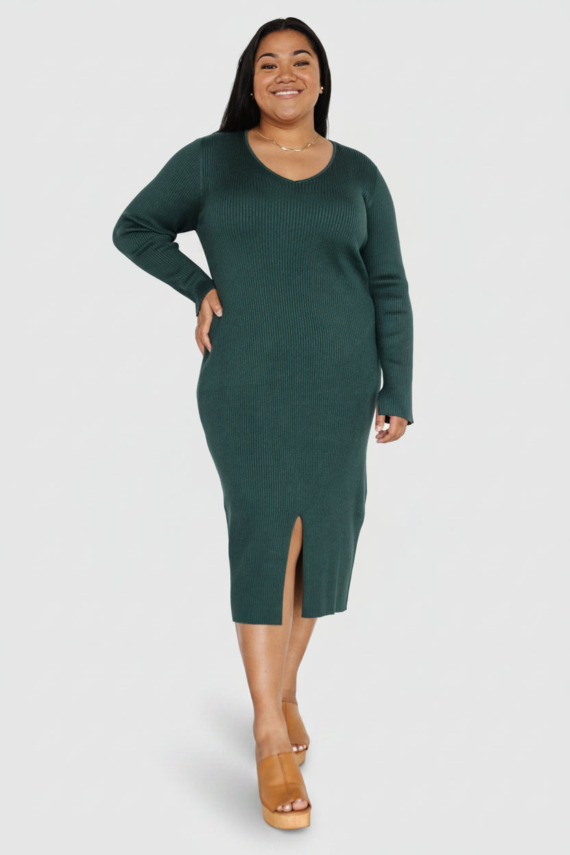 green rib dress Fairmount Ribbed Midi Dress