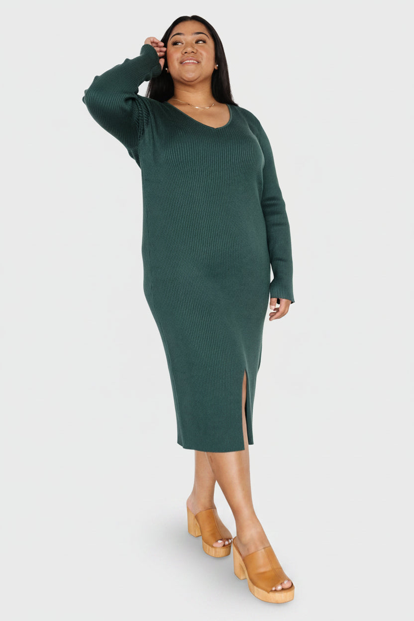Fairmount Ribbed Midi Dress | Green Fairmount Ribbed Midi Dress | Green