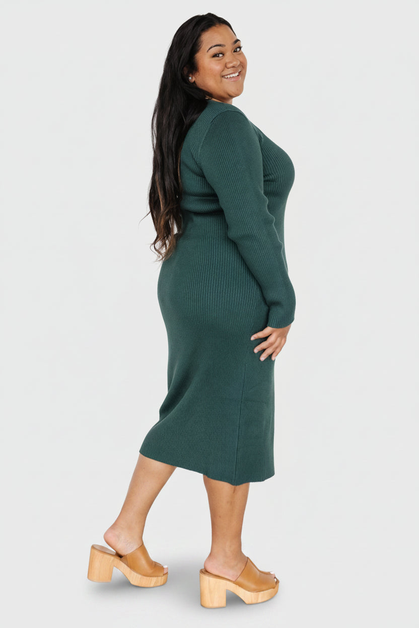 Fairmount Ribbed Midi Dress | Green Fairmount Ribbed Midi Dress | Green