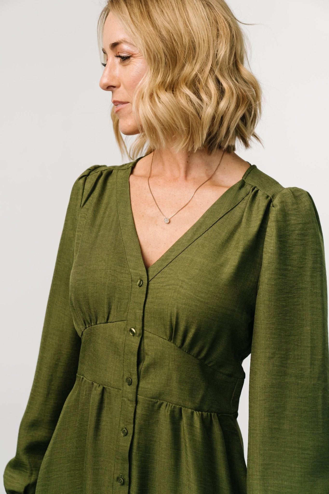 Faith Button Midi Dress | Olive - Baltic Born