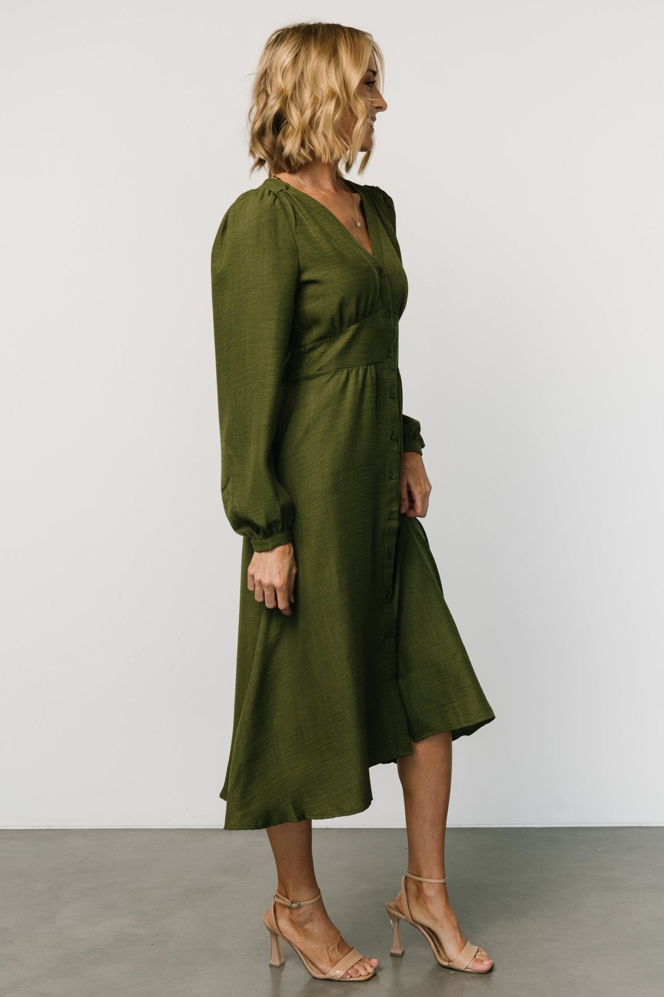 Faith Button Midi Dress | Olive - Baltic Born