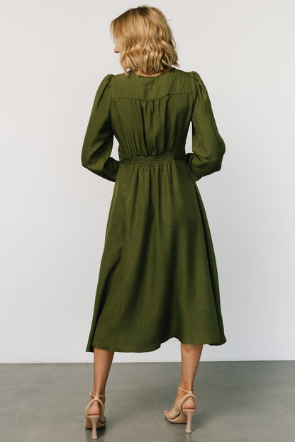 Faith Button Midi Dress | Olive - Baltic Born