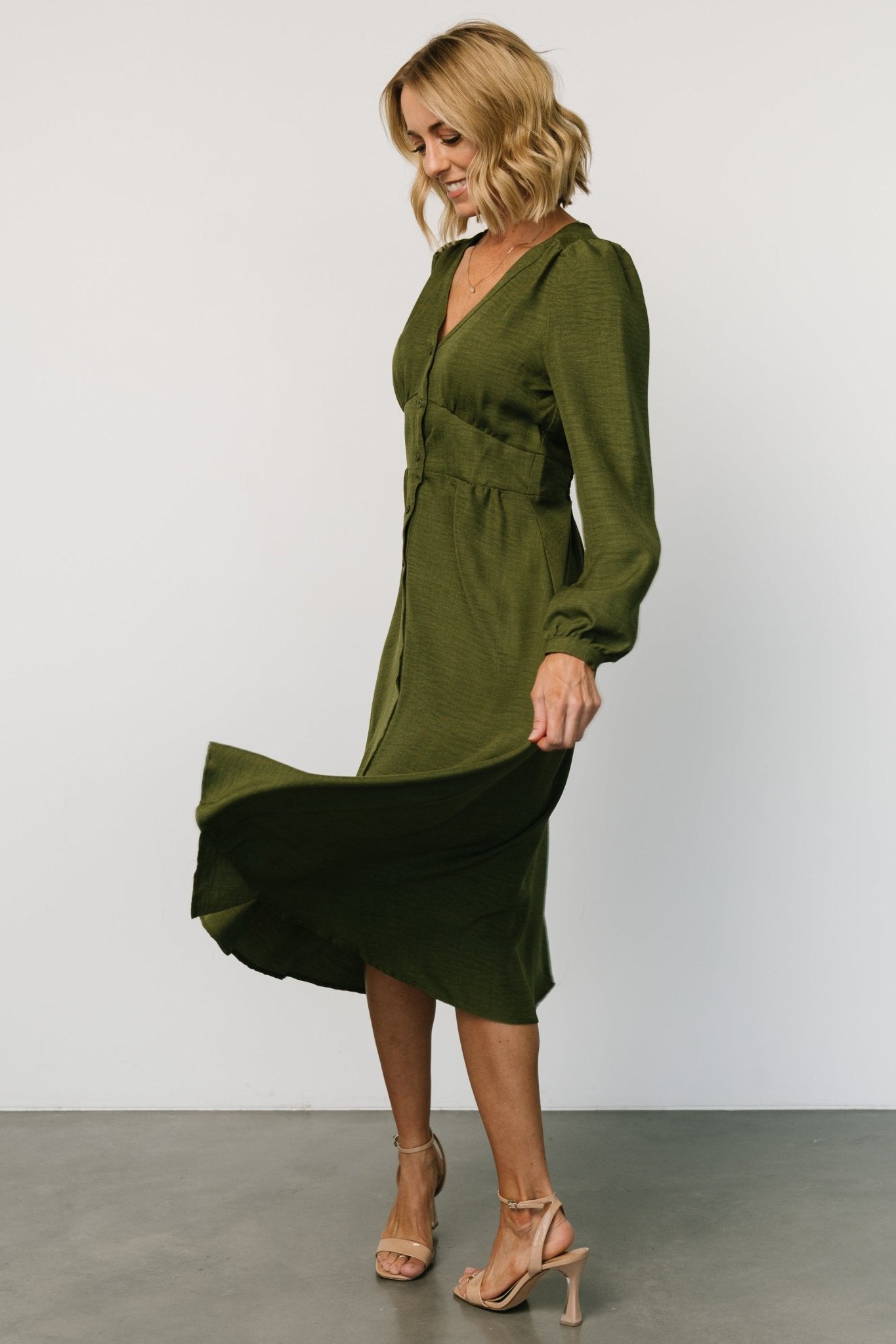 Faith Button Midi Dress | Olive - Baltic Born