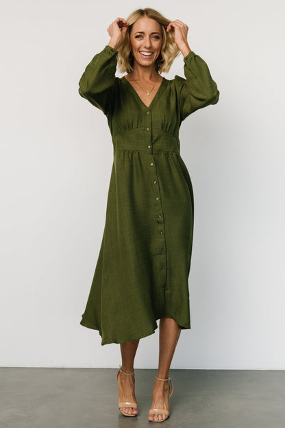 Faith Button Midi Dress | Olive - Baltic Born