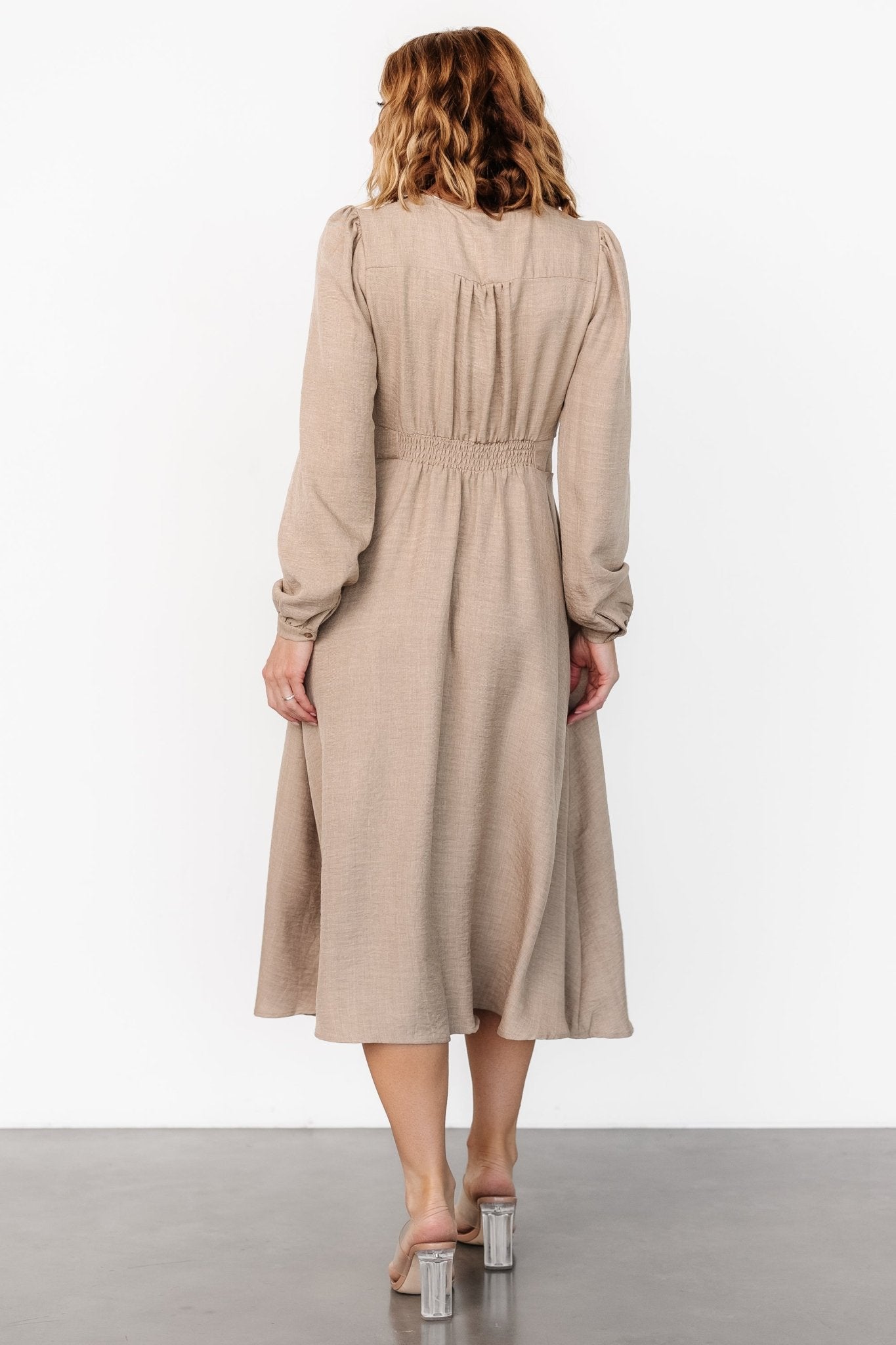 Faith Button Midi Dress | Taupe - Baltic Born