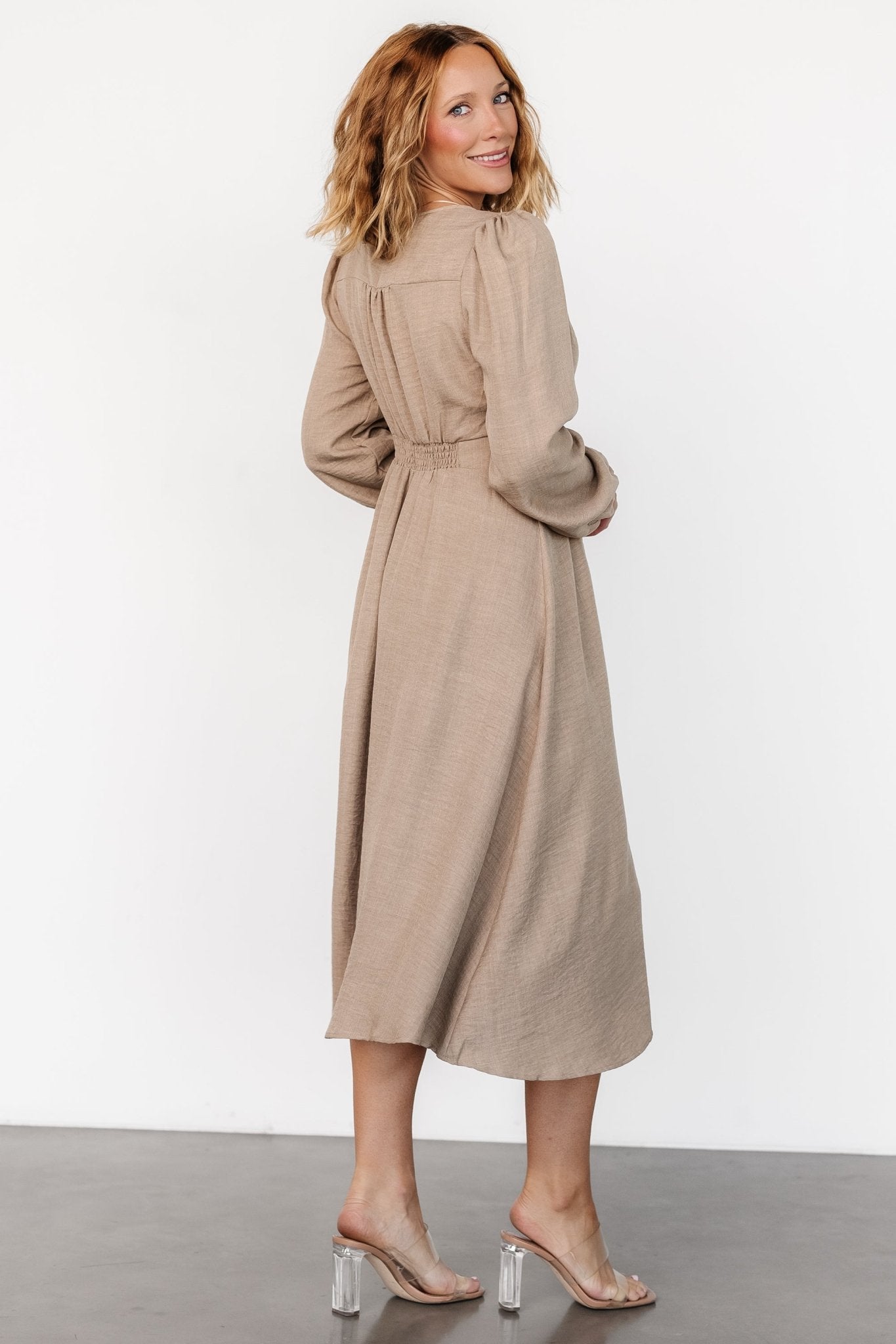 Faith Button Midi Dress | Taupe - Baltic Born