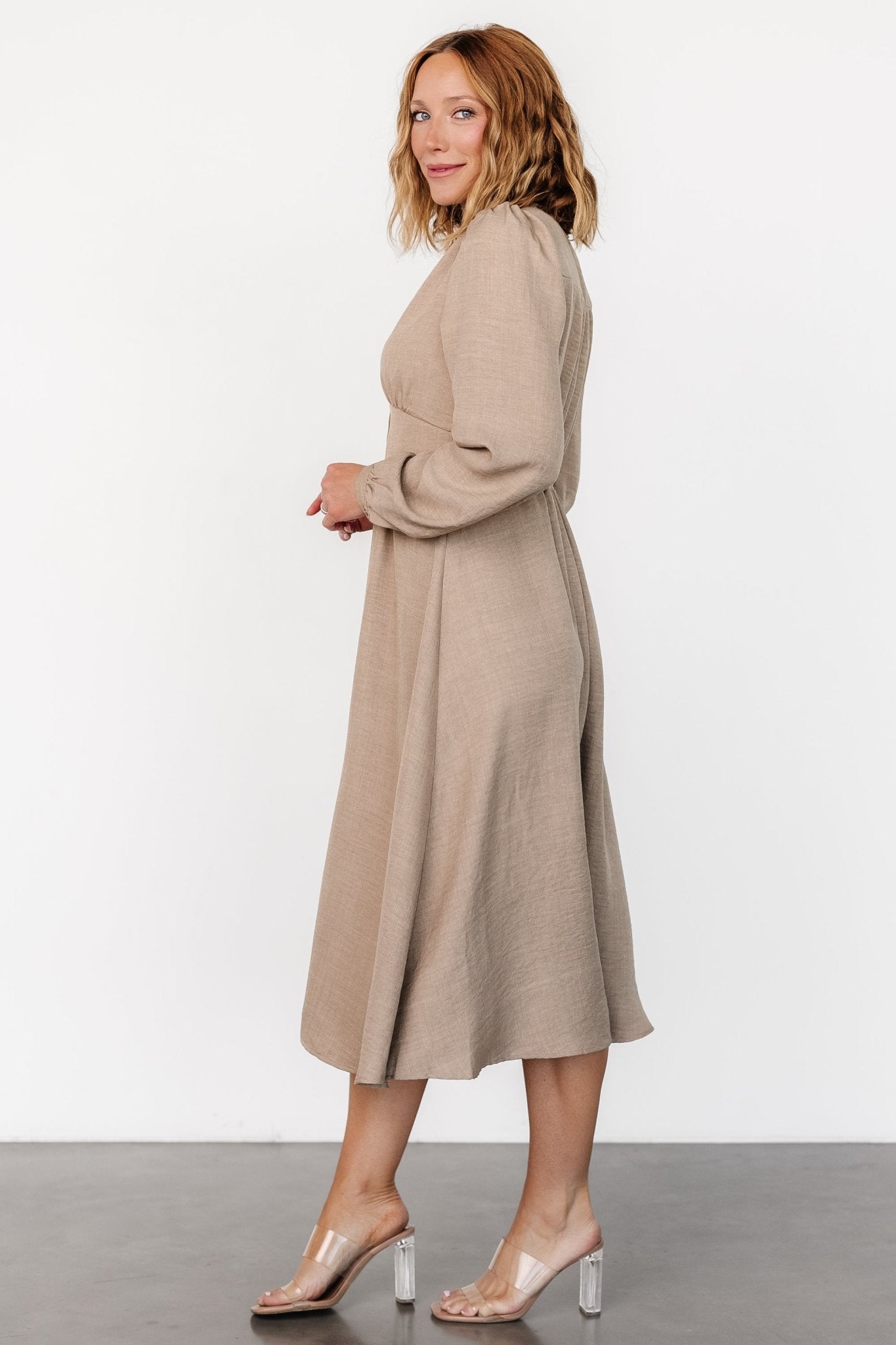 Faith Button Midi Dress | Taupe - Baltic Born