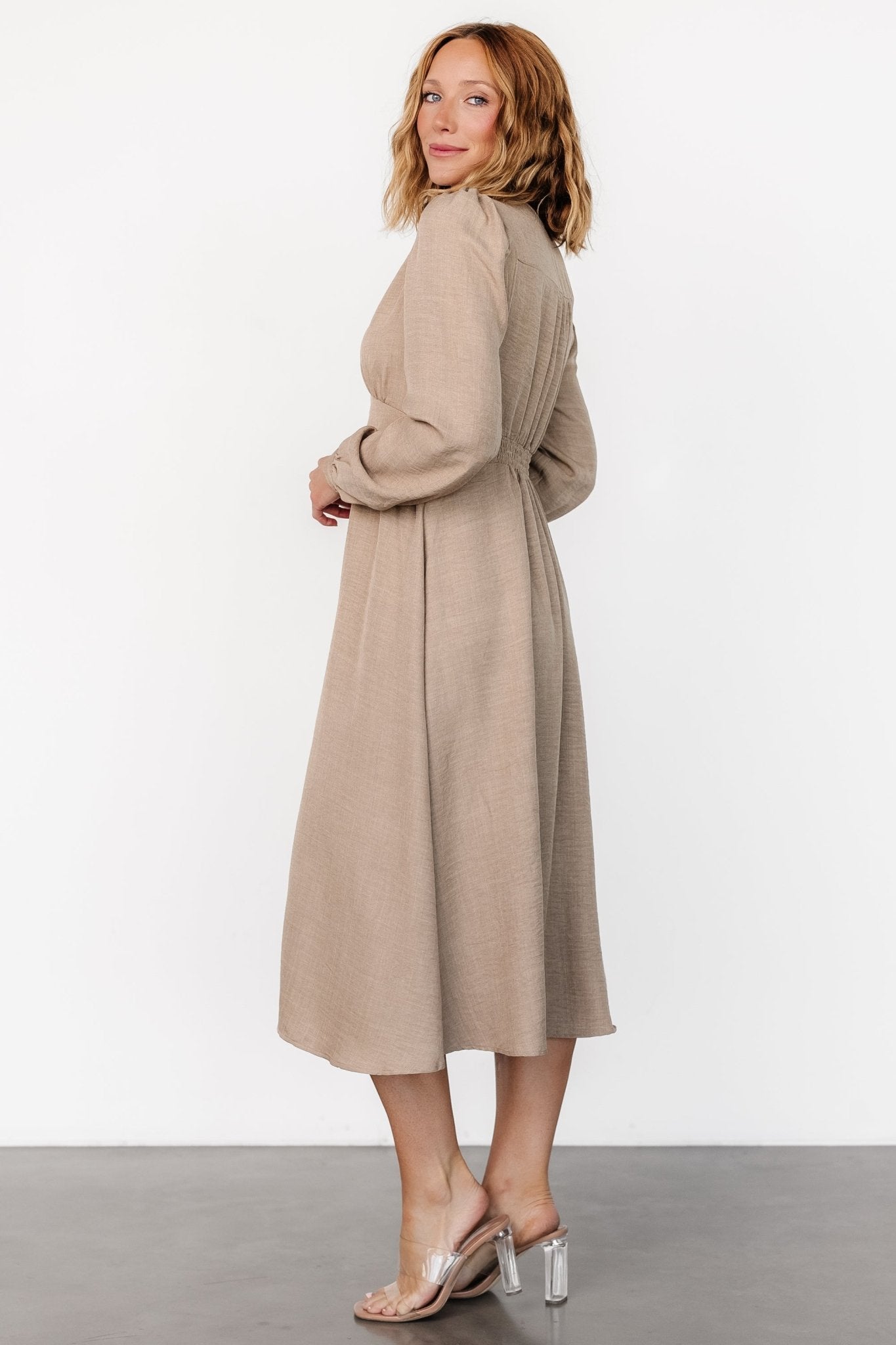 Faith Button Midi Dress | Taupe - Baltic Born