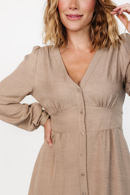 Faith Button Midi Dress | Taupe - Baltic Born