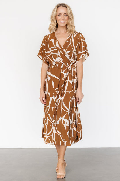 Fantino Faux Wrap Dress | Brown Print - Baltic Born