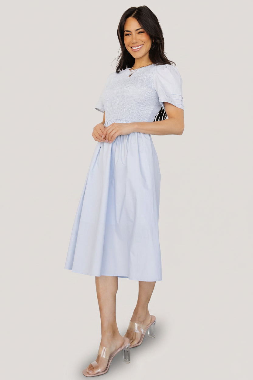 Farrah Smocked Midi Dress | Light Blue