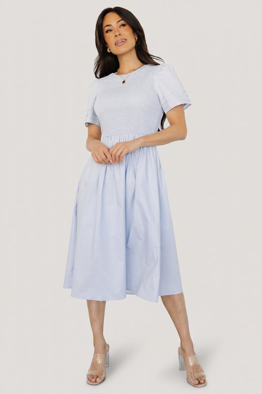 Farrah Smocked Midi Dress | Light Blue