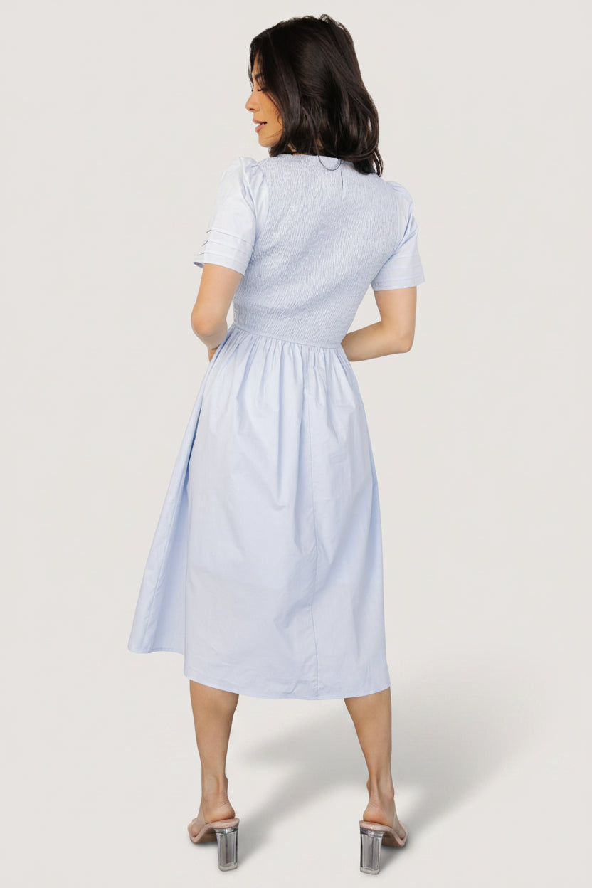Farrah Smocked Midi Dress | Light Blue