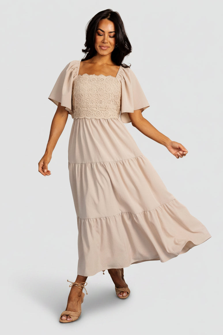 knee length dresses for ladies April Cream Lace Midi Button Down Shirt Dress main image 1