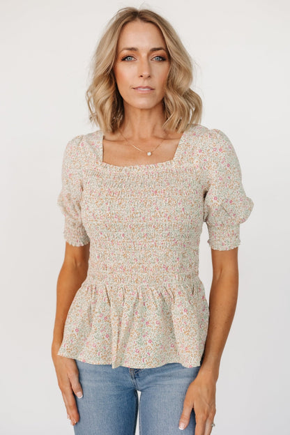 Felice Smocked Top | Cream Print - Baltic Born