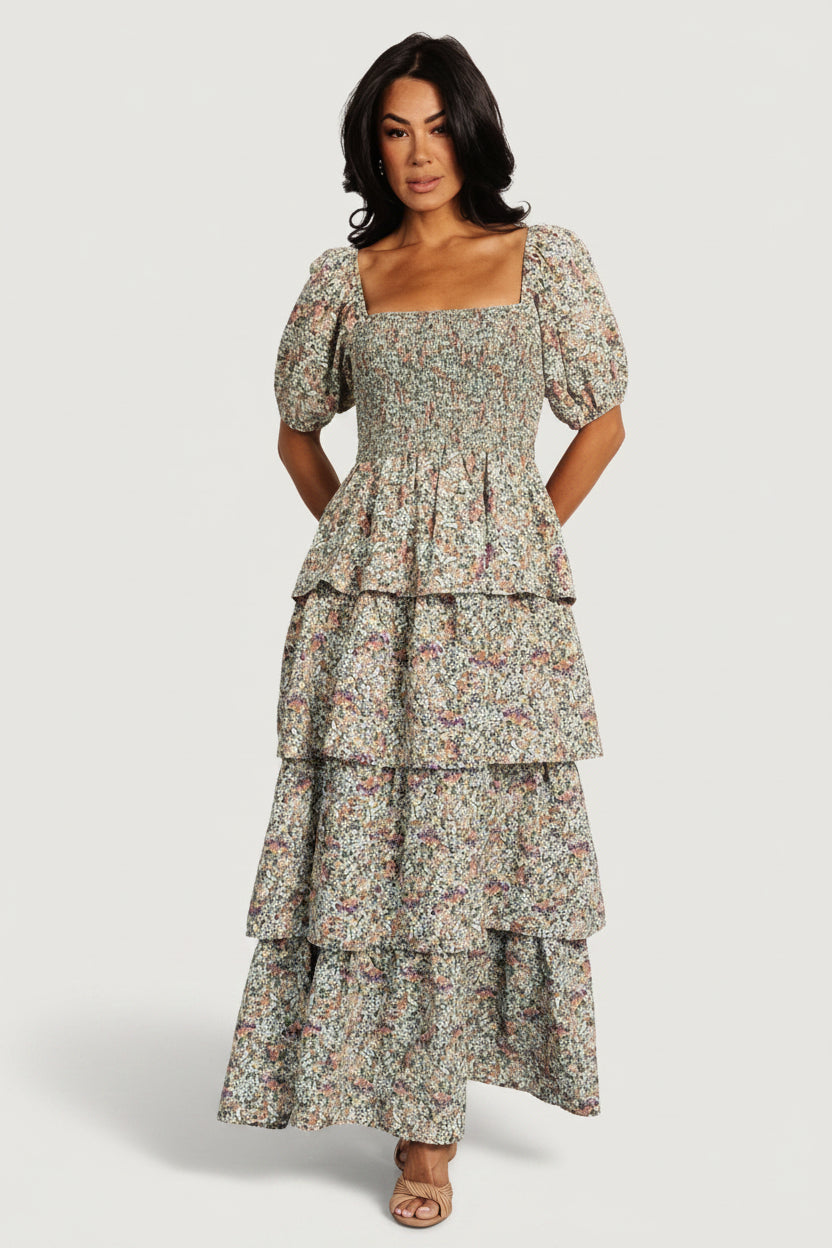 Baltic Born Womens Felicia Tiered Maxi Dress | Green Multi | Size: Small Baltic Born Womens Felicia Tiered Maxi Dress | Green Multi | Size: Small