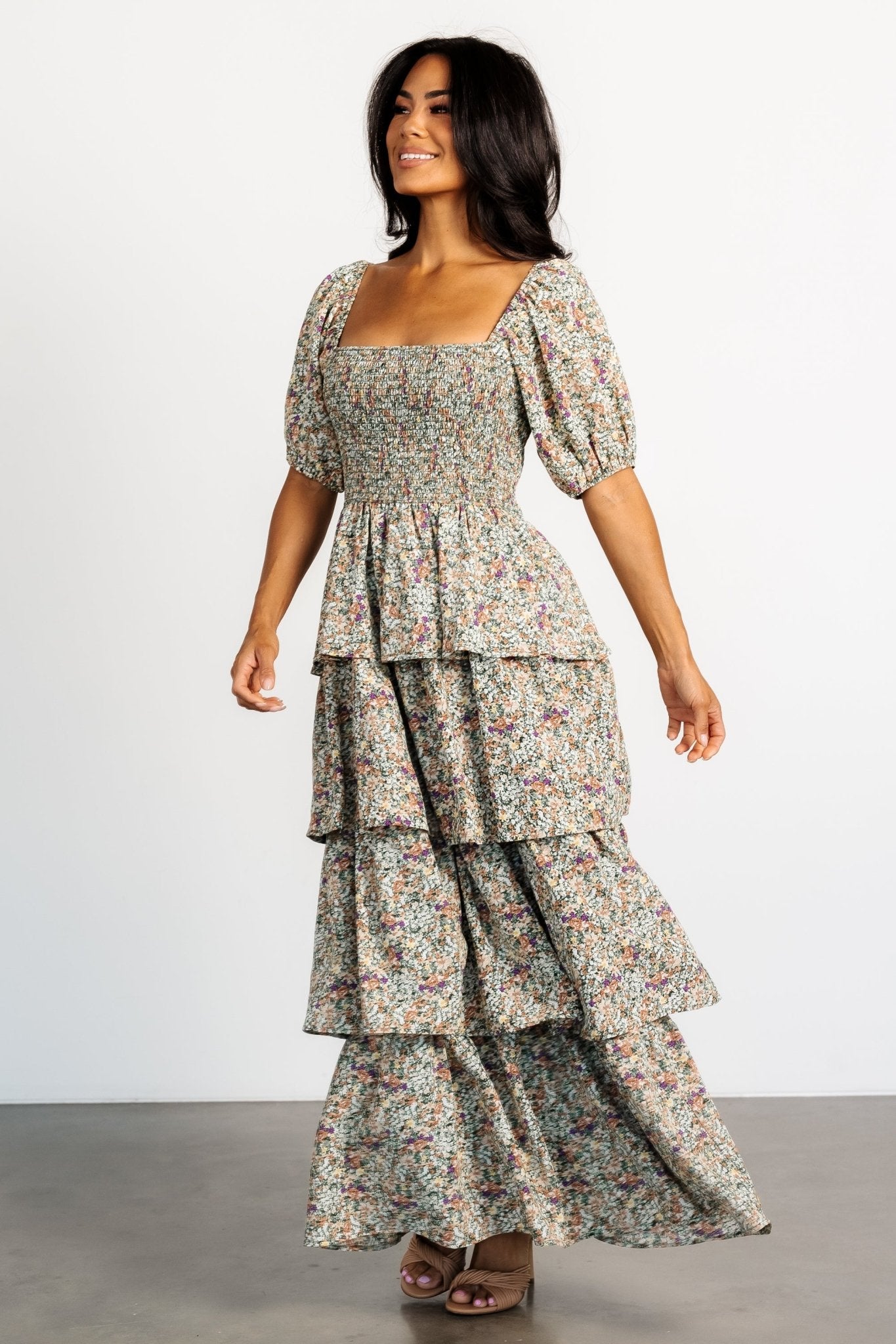 Felicia Tiered Maxi Dress | Green Multi - Baltic Born