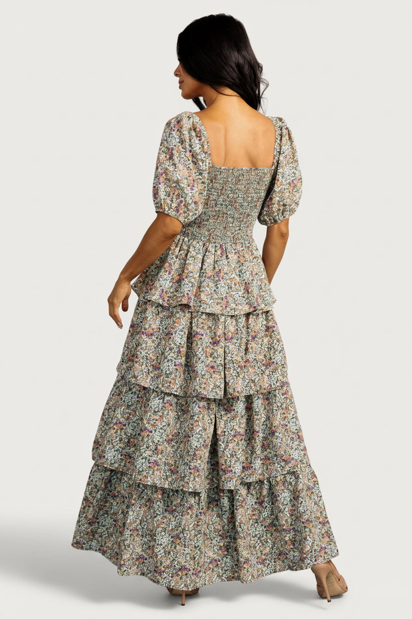 Felicia Tiered Maxi Dress | Green Multi