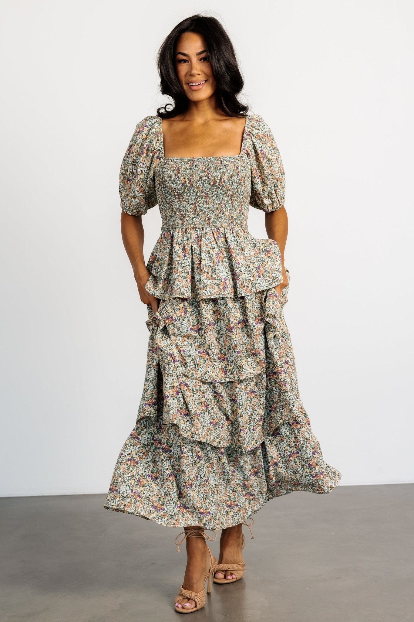 Felicia Tiered Maxi Dress | Green Multi - Baltic Born