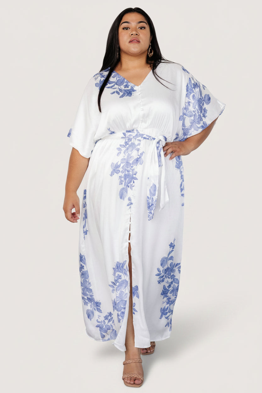 Florina Kimono Maxi Dress | White + Blue
