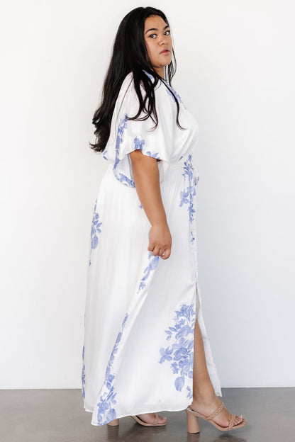 Florina Kimono Maxi Dress | White + Blue - Baltic Born