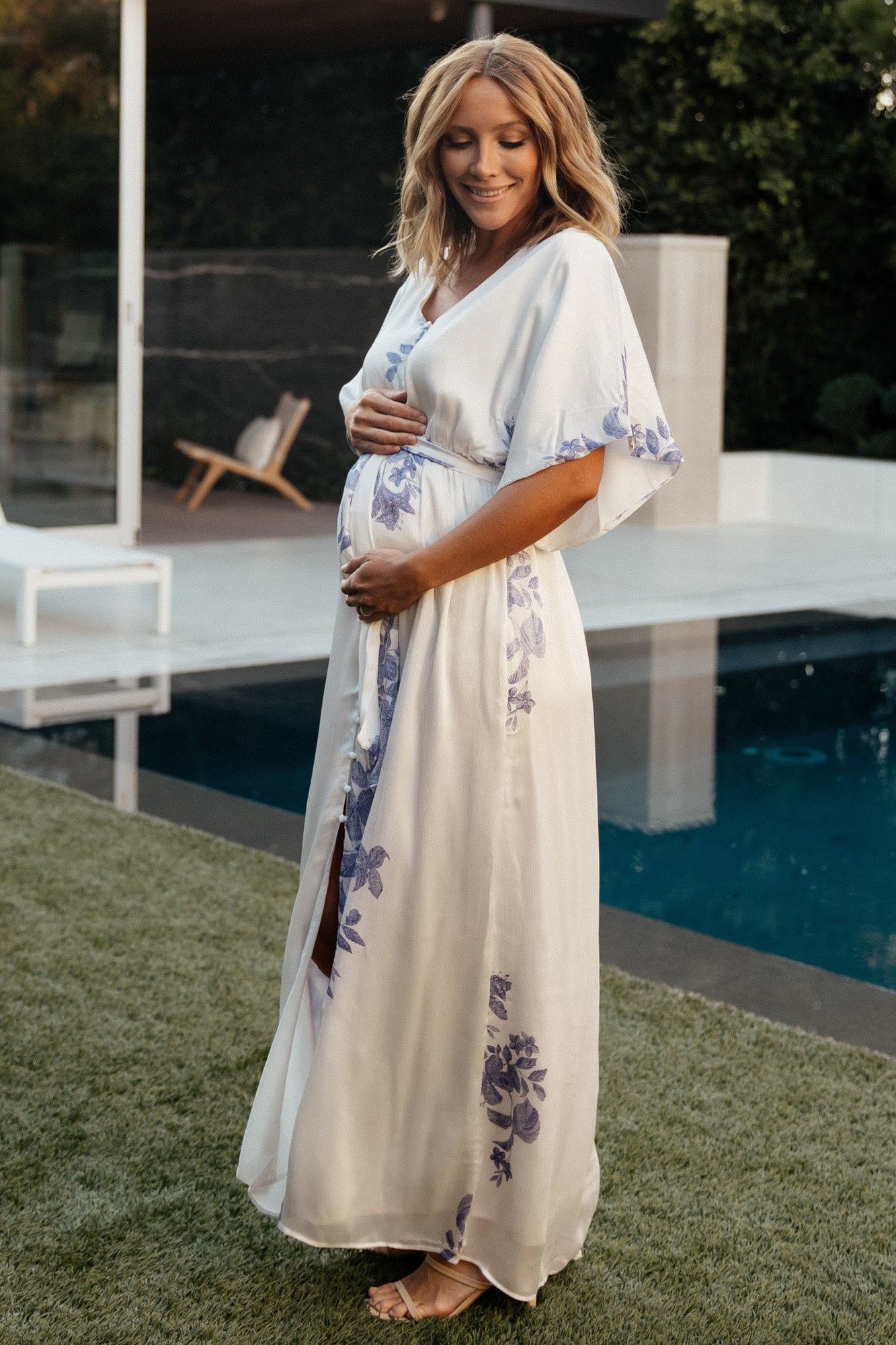blue and white kimono dress Florina Kimono Maxi Dress, White & Blue Floral