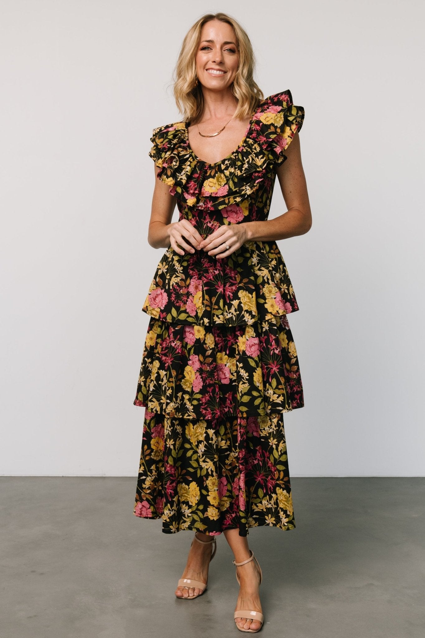 Francesca Tiered Maxi Dress | Black Floral - Baltic Born