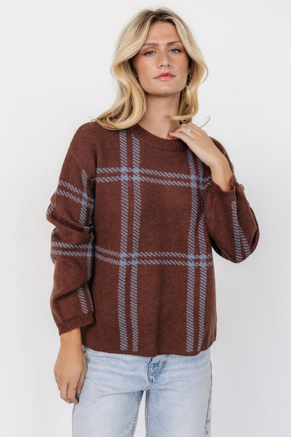 Francie Sweater | Brown + Blue Plaid - Baltic Born