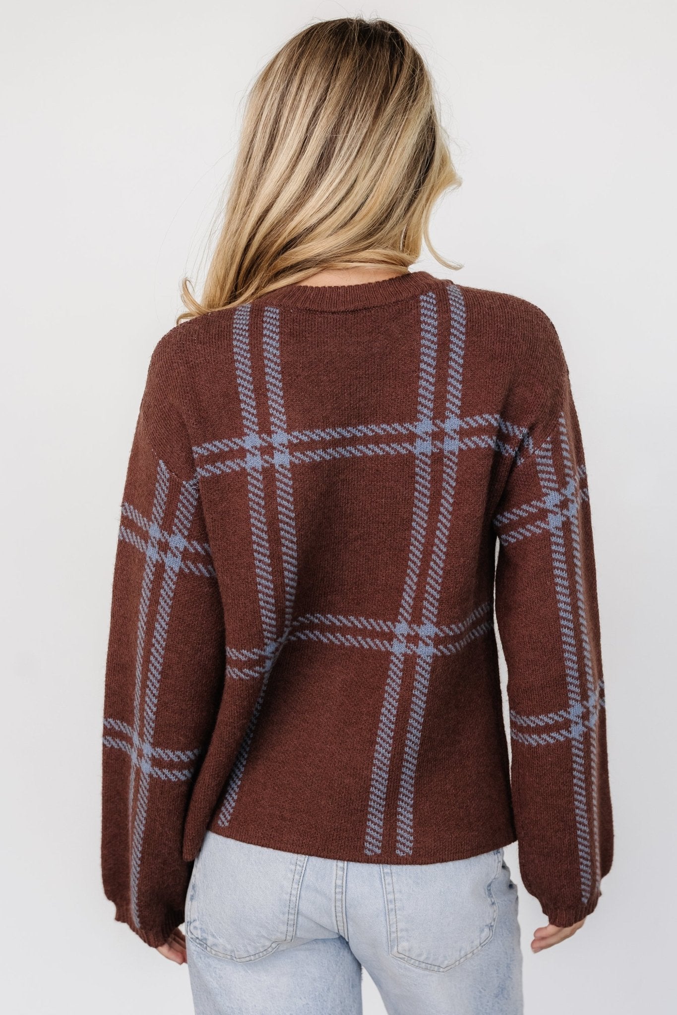 Francie Sweater | Brown + Blue Plaid - Baltic Born