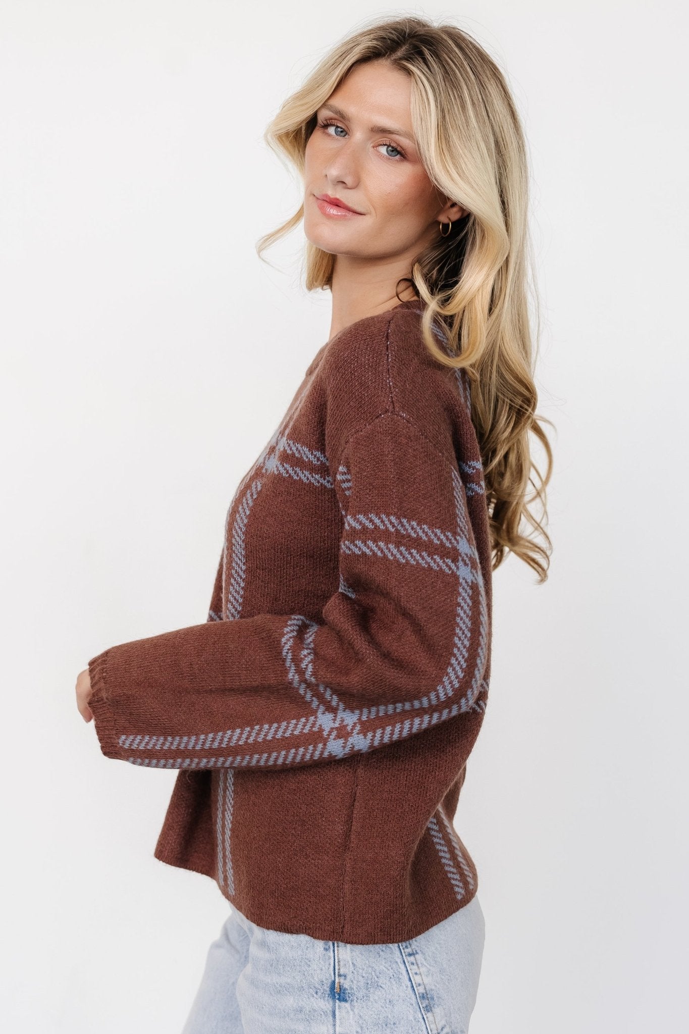 Francie Sweater | Brown + Blue Plaid - Baltic Born