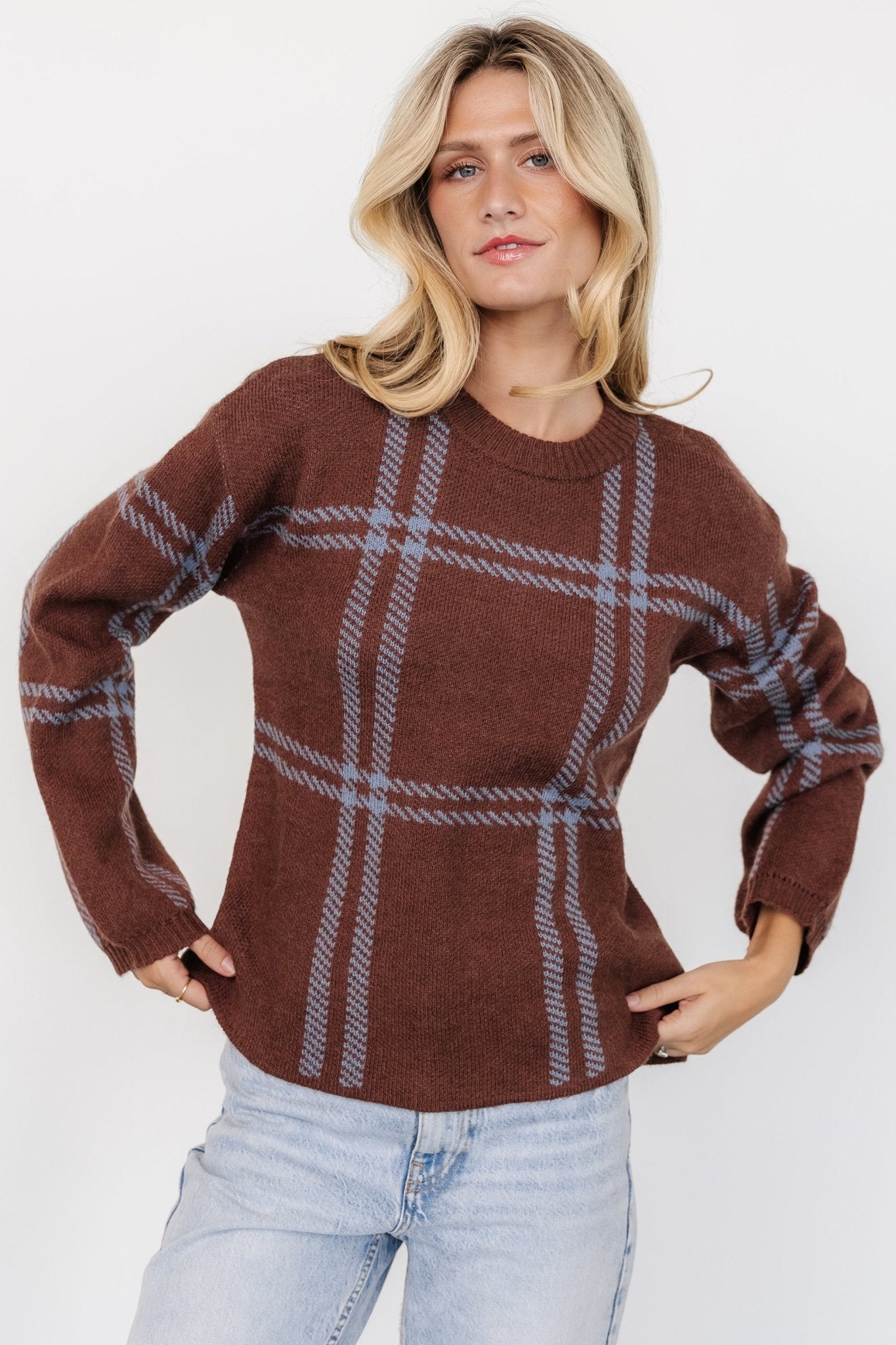 Francie Sweater | Brown + Blue Plaid - Baltic Born