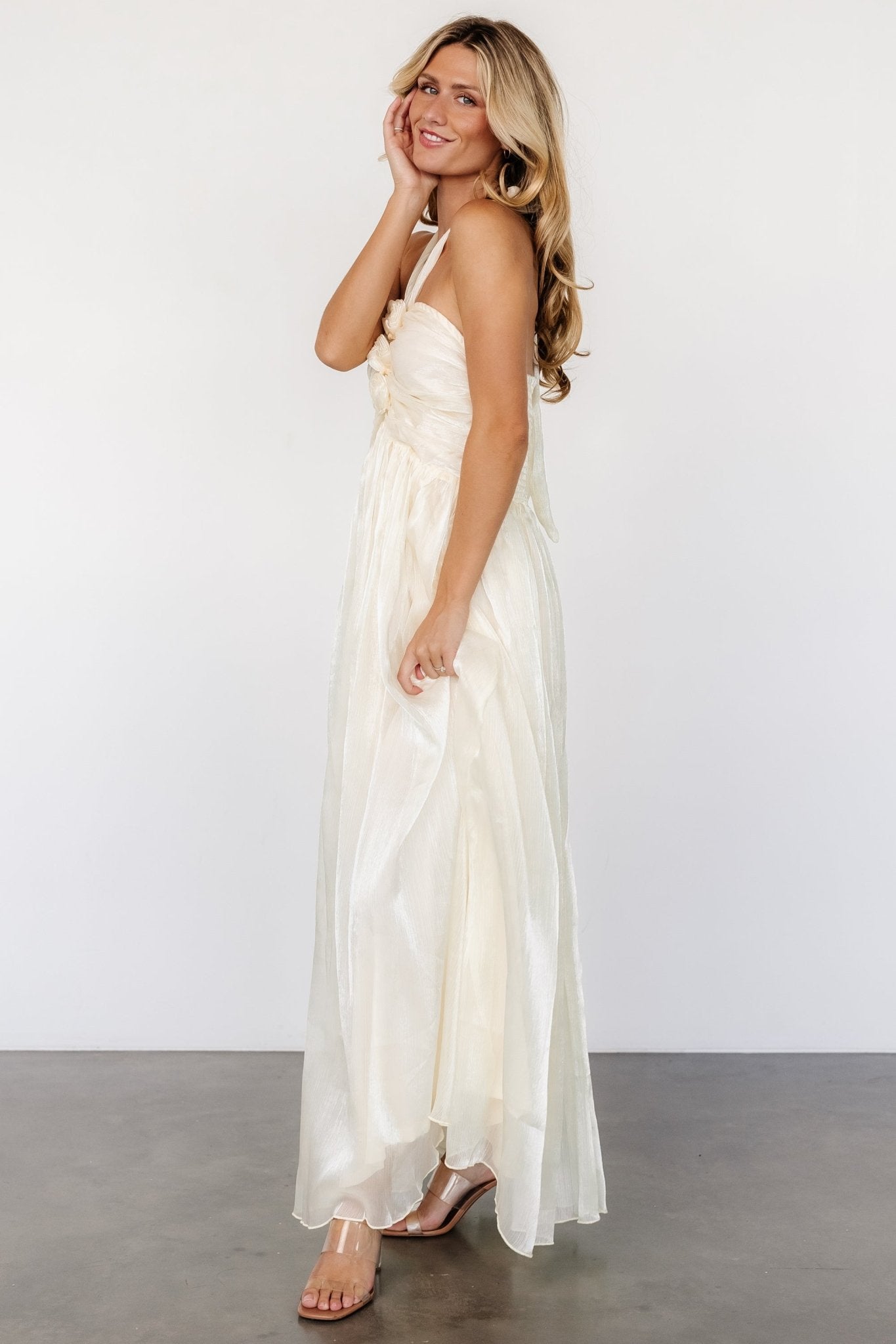 Frederica Halter Maxi Dress | Cream Shimmer - Baltic Born