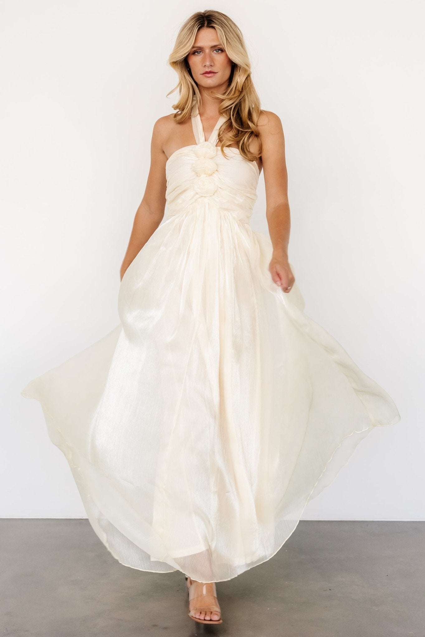 Frederica Halter Maxi Dress | Cream Shimmer - Baltic Born