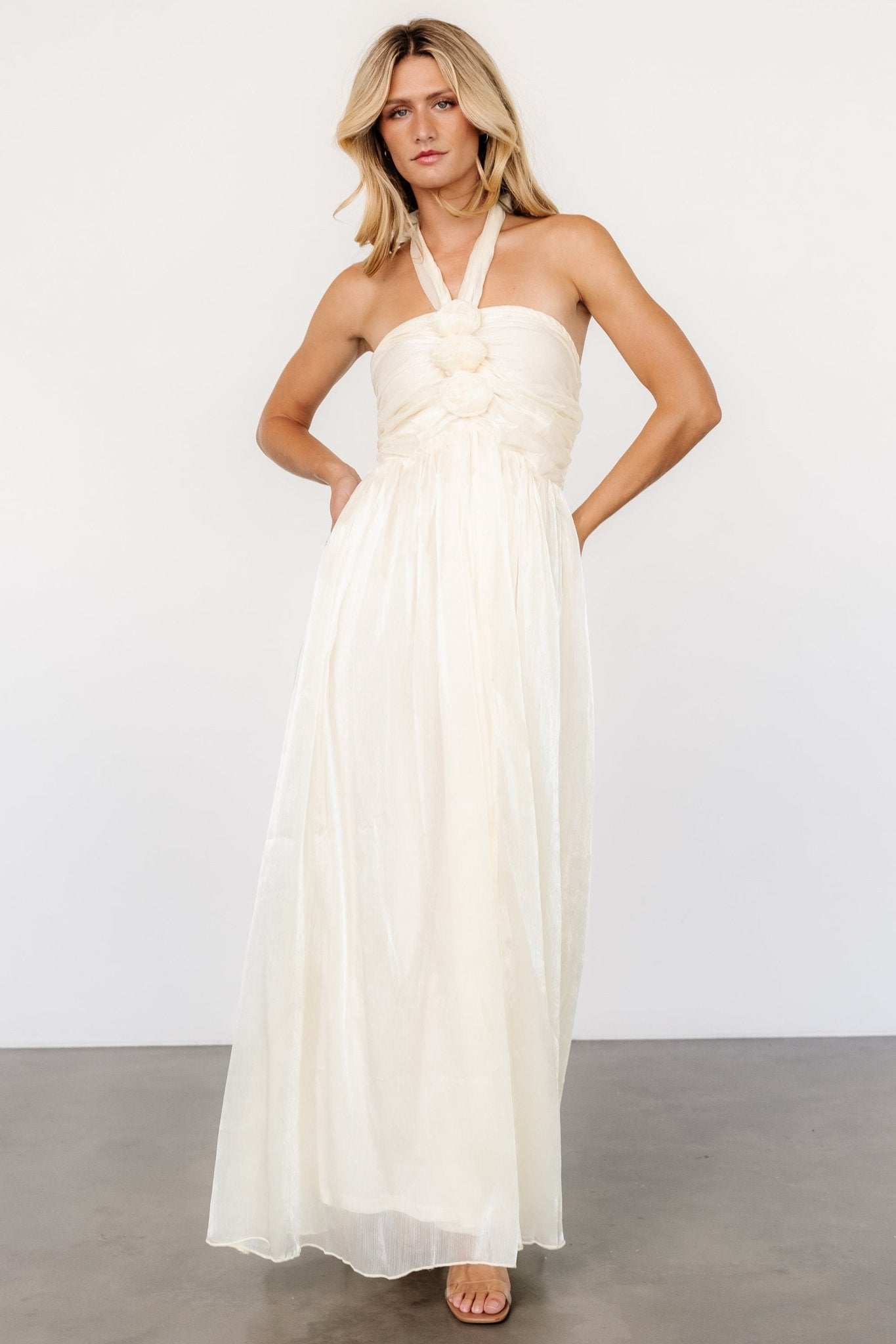 Frederica Halter Maxi Dress | Cream Shimmer - Baltic Born