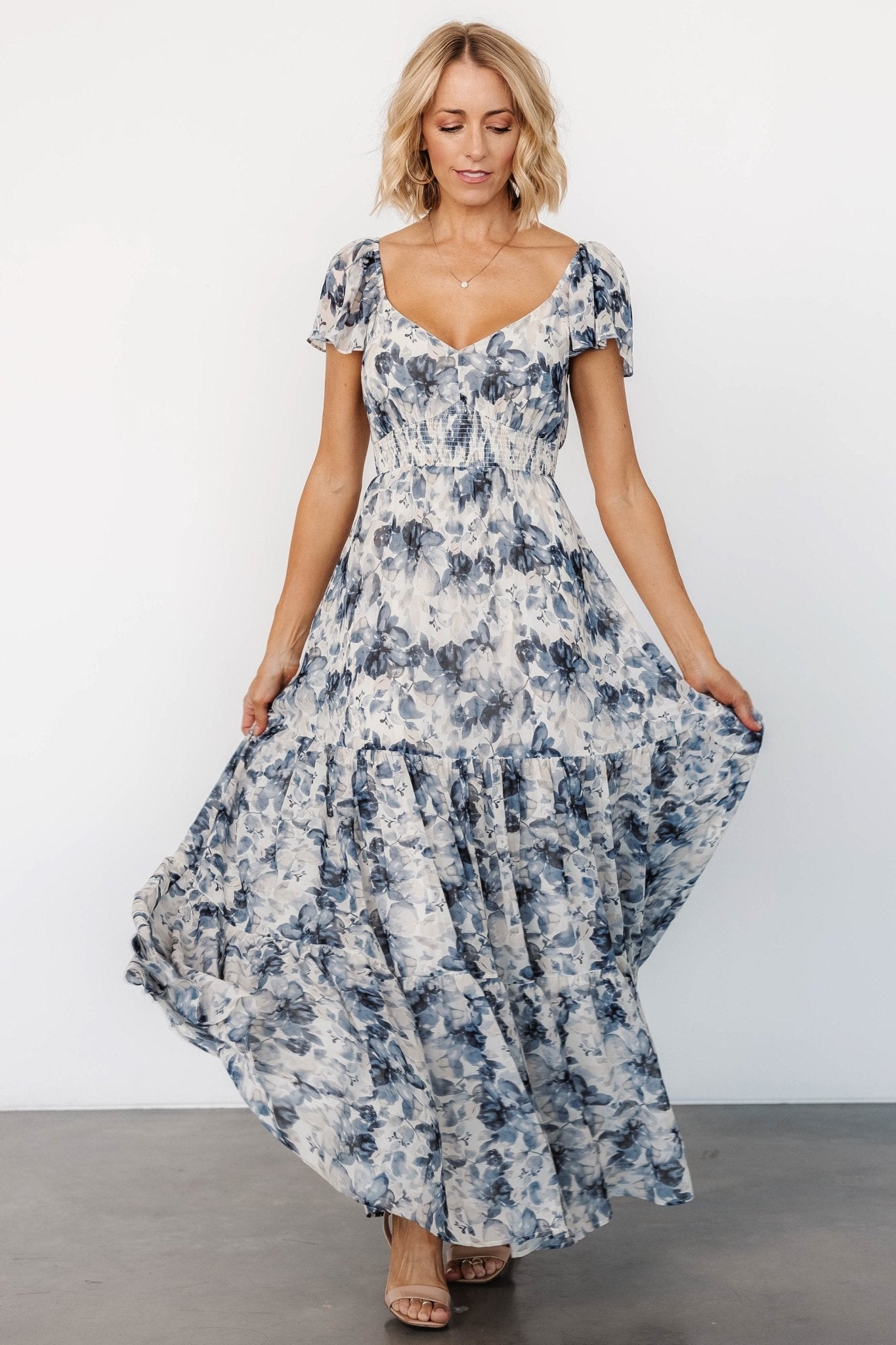 Genevive Maxi Dress | Cream + Blue Floral - Baltic Born