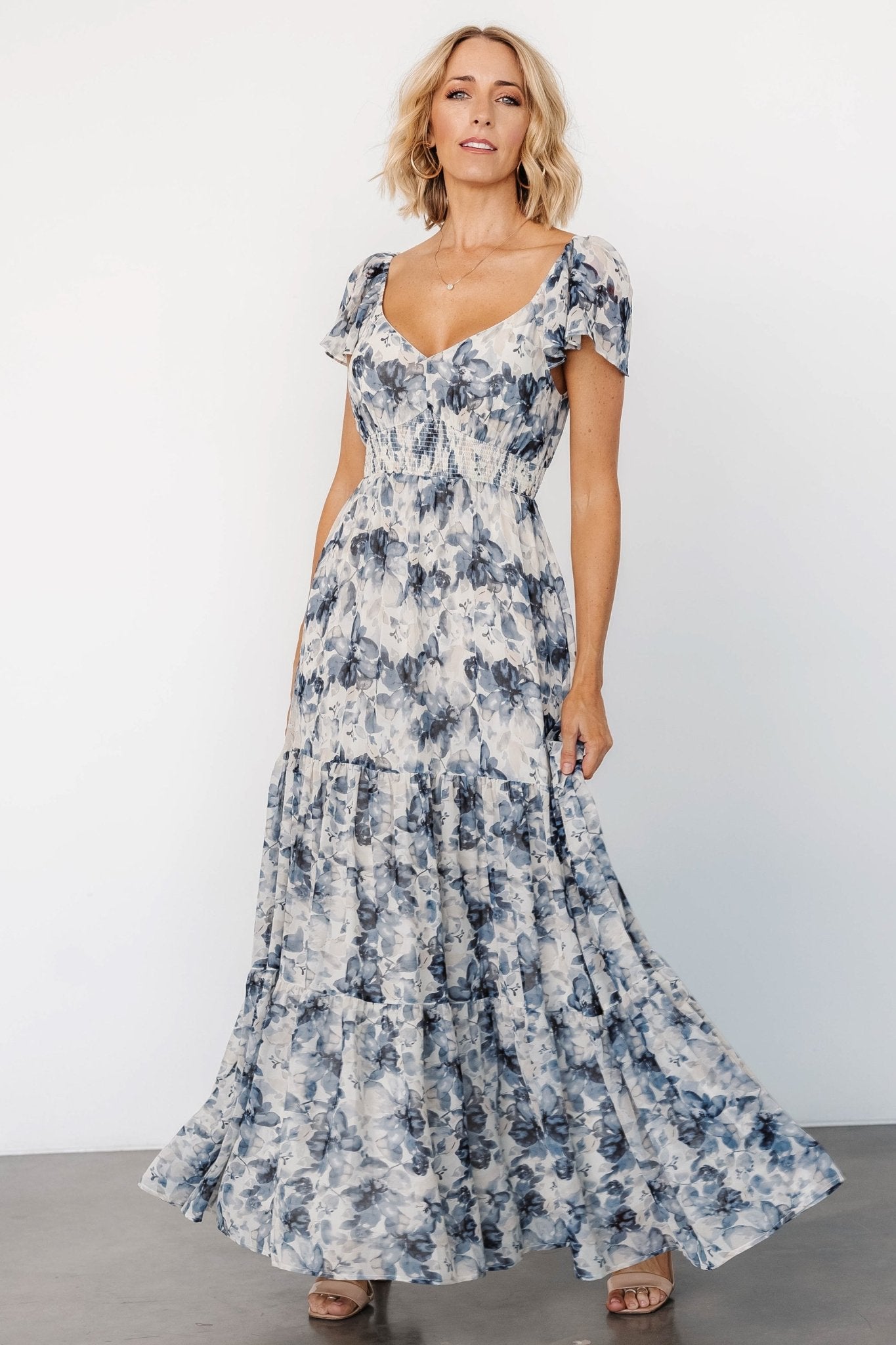 Genevive Maxi Dress | Cream + Blue Floral - Baltic Born