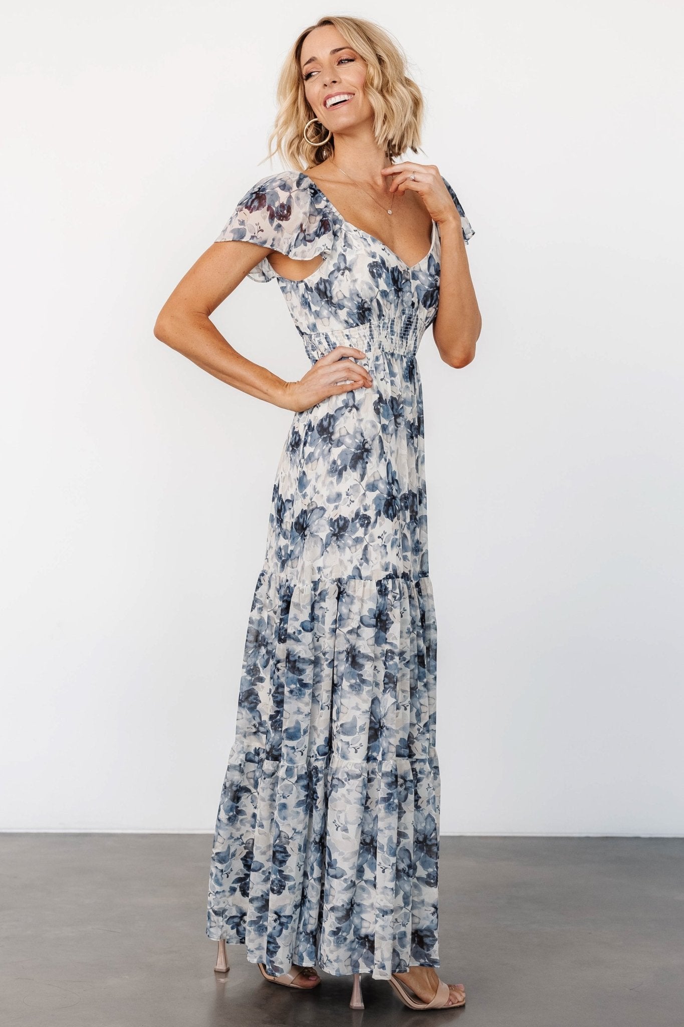 Genevive Maxi Dress | Cream + Blue Floral - Baltic Born