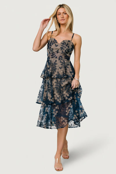 Georgiana Embroidered Midi Dress | Navy Georgiana Embroidered Midi Dress | Navy