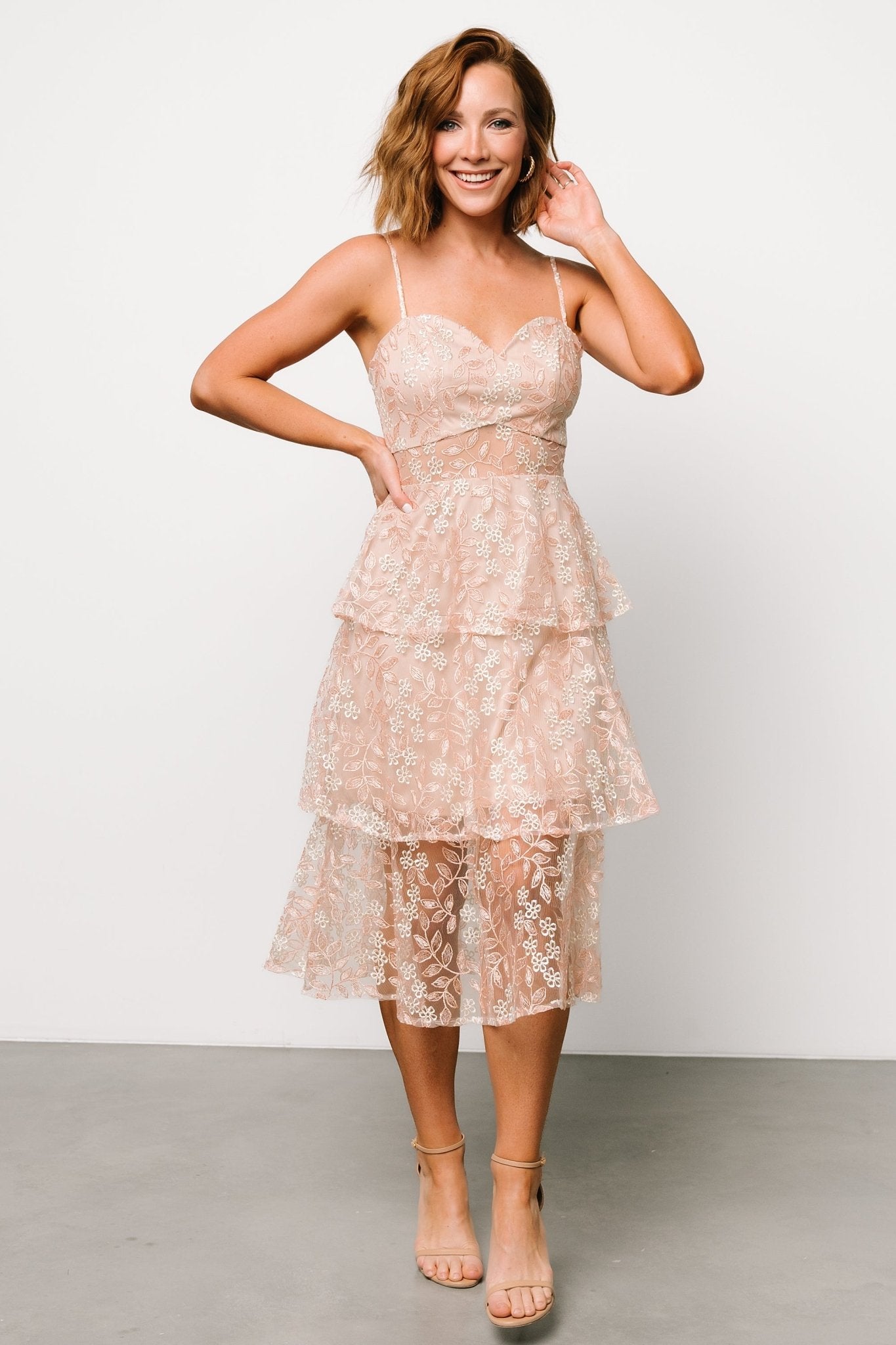 Georgiana Embroidered Midi Dress | Nude + Rose - Baltic Born