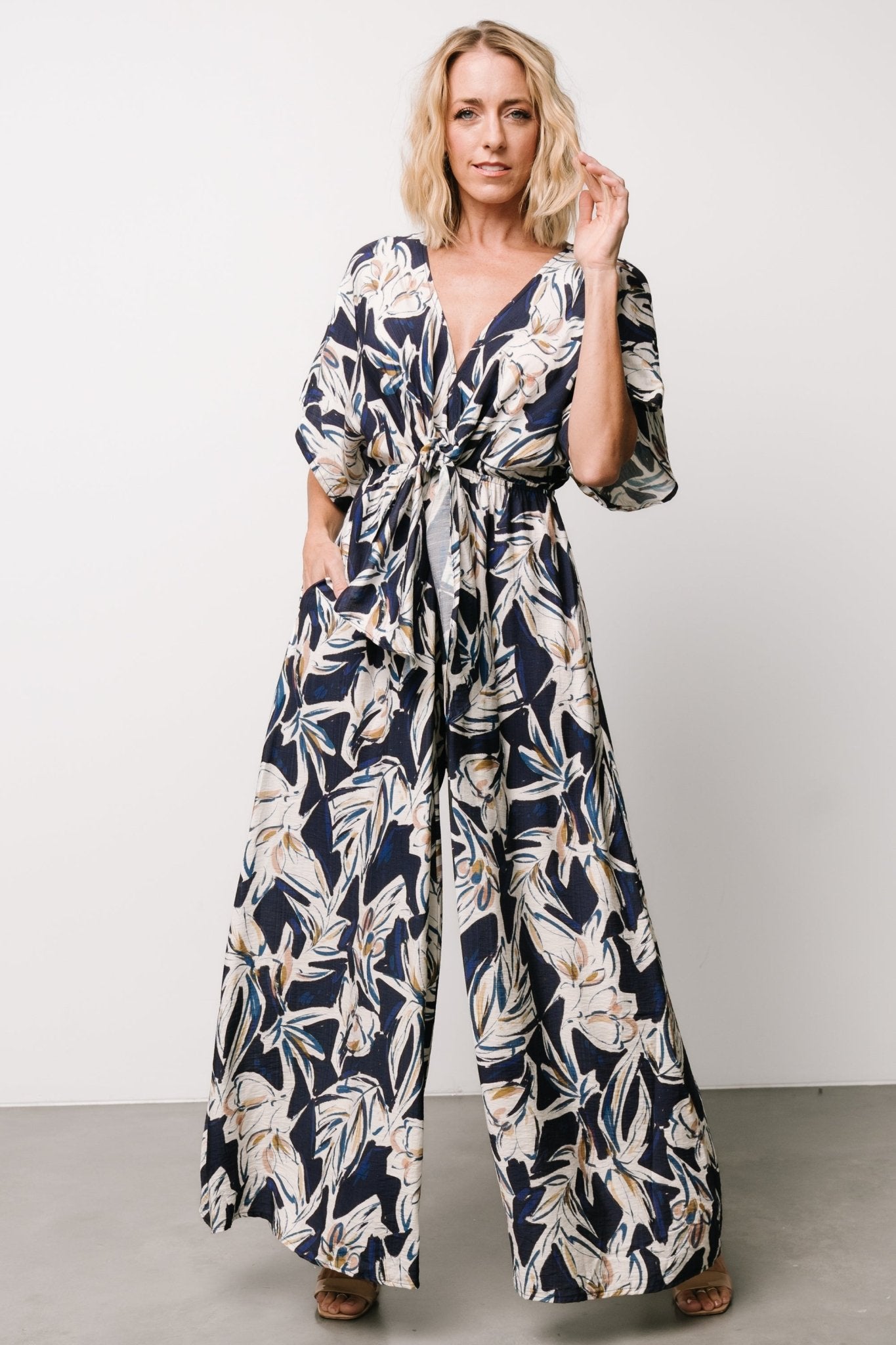 Giada Wide Leg Jumpsuit | Navy + Off White - Baltic Born