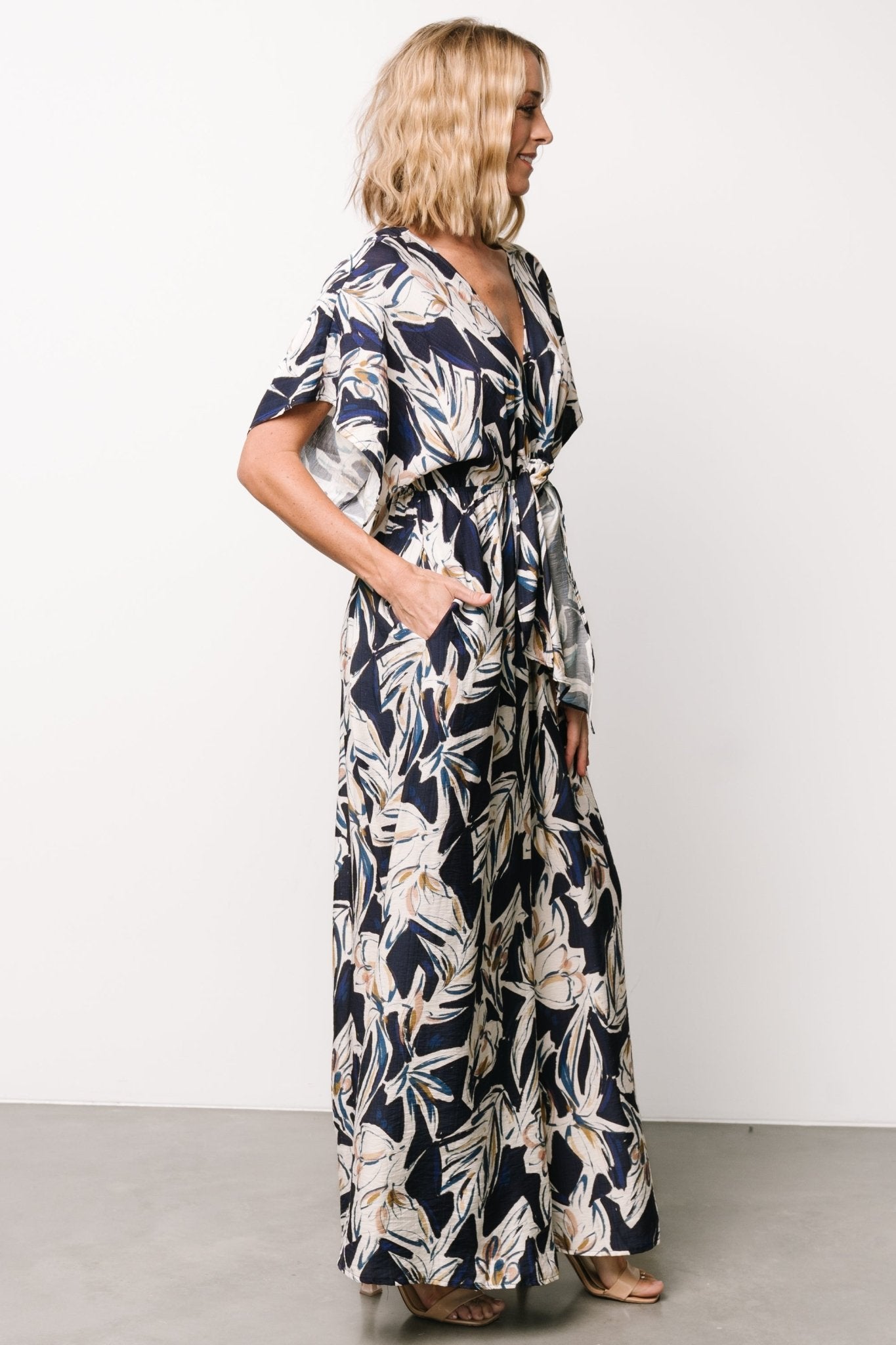 Giada Wide Leg Jumpsuit | Navy + Off White - Baltic Born