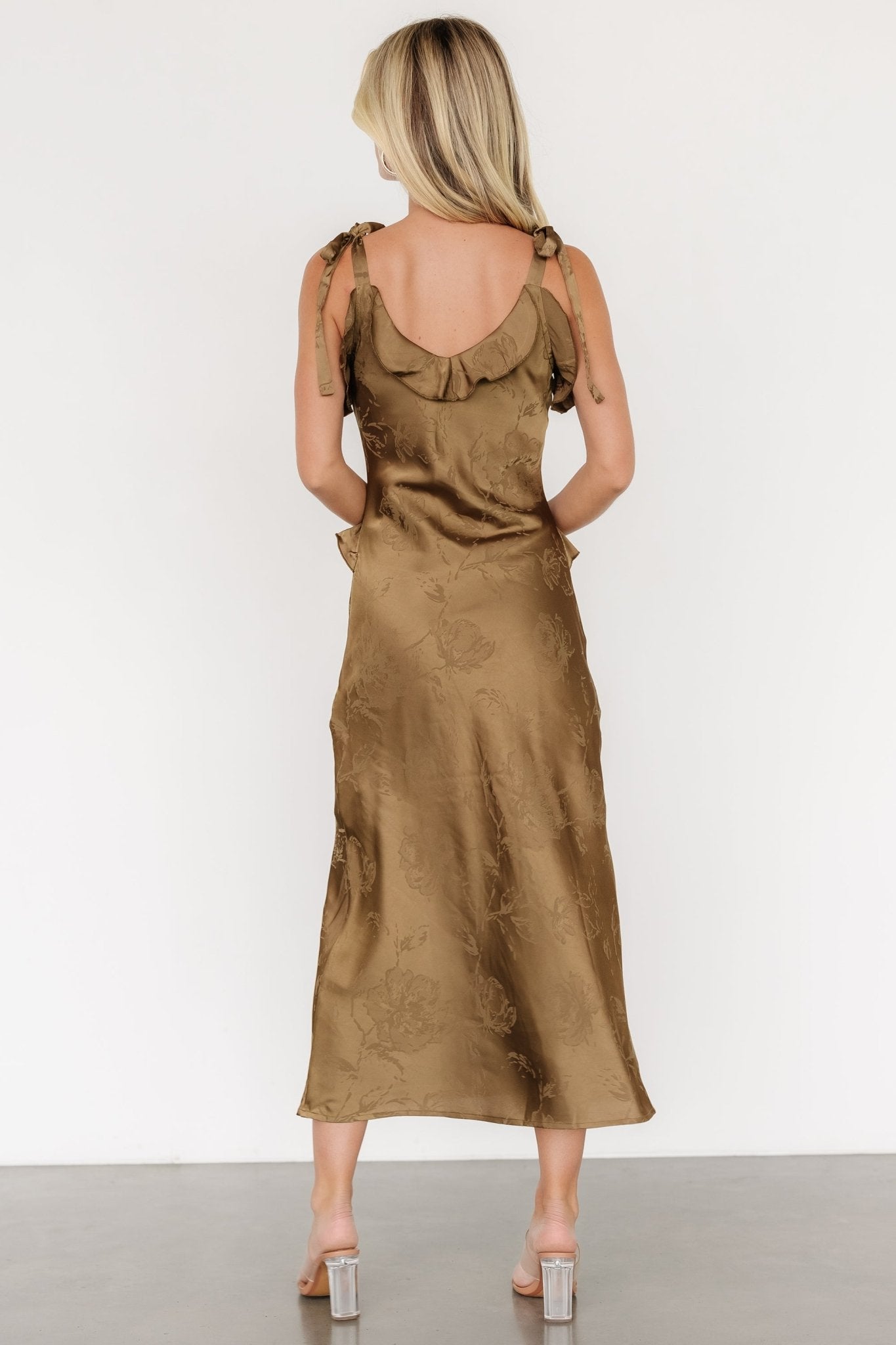 Gianni Satin Ruffle Dress | Olive - Baltic Born